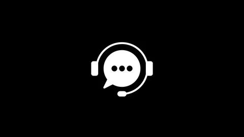 Minimal customer support chat bubble headset icon dark background. Video stock 342540912