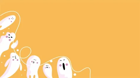 Minimal cute ghosts floating on orange background for halloween Stock Footage 317748889