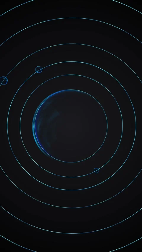 Minimal cyan orbit circle visual clean blue rings, soft central lens, dark empty Stock Footage 340469105