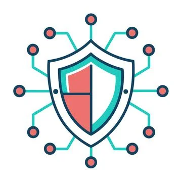 Minimal cybersecurity icon abstract shield and ne Stock Illustration