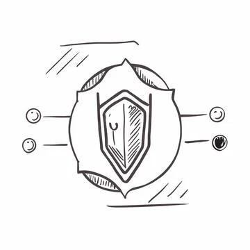 Minimal Cybersecurity Icon featuring Abstract Shield and Network Nodes Stock Illustration