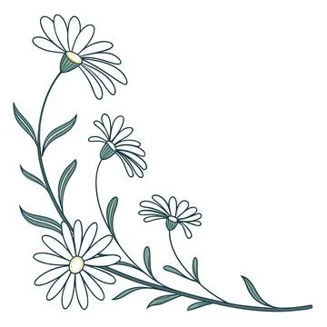 Minimal Daisy Flower Border Vector Graphic on White Stock Illustration