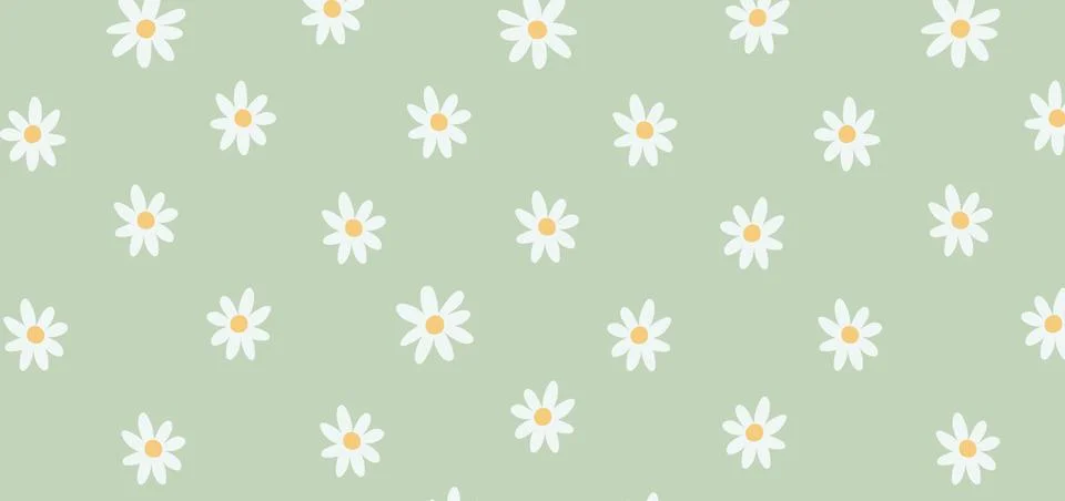 Minimal Daisy Seamless Pattern on Soft Sage Green Background Stock Illustration