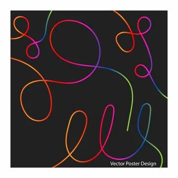 Minimal dark poster background with dynamic neon flowing line art Stock Illustration