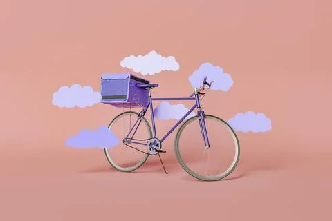 Minimal delivery bike with flat clouds 스톡 일러스트