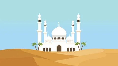 Minimal Desert Mosque Beneath Clear Sky Stock Illustration