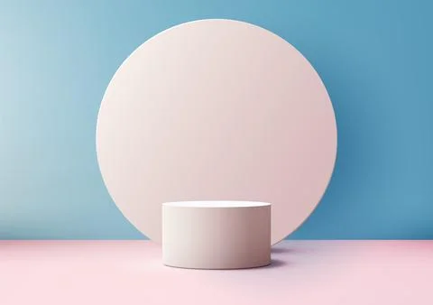Minimal Design 3D White Podium and Pastel Pink Circle Panel Against Light B.. Stock Illustration