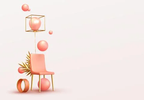 Minimal design background with realistic 3d objects of different shapes 스톡 일러스트