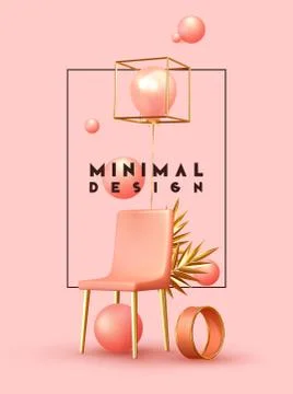 Minimal design background with realistic 3d objects of different shapes Stock Illustration