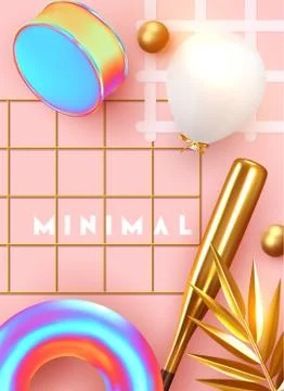Minimal design background with realistic 3d objects of different shapes Illustrazione stock