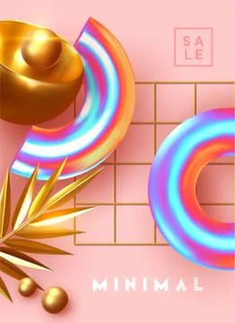Minimal design background with realistic 3d objects of different shapes Stock Illustration