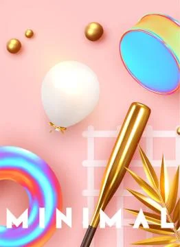 Minimal design background with realistic 3d objects of different shapes Stockillustratie