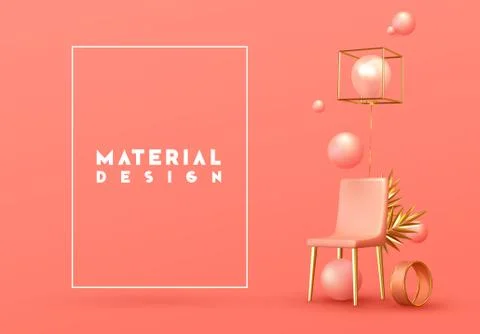 Minimal design background with realistic 3d objects of different shapes Stock Illustration