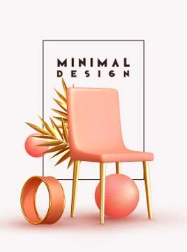 Minimal design background with realistic 3d objects of different shapes Stock Illustration