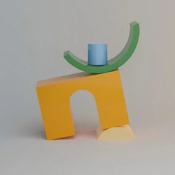 Minimal design background with realistic 3d objects of different shapes Stock Photos