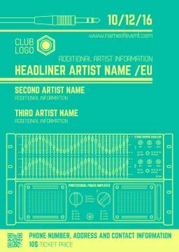 Minimal design night party flyer template with sound equipment Stock Illustration