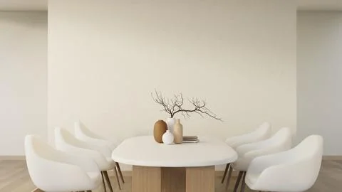 Minimal dining room interior with blank wall and modern furniture 스톡 일러스트