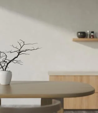 Minimal Dining Table with Decorative Vase in Modern Kitchen Interior Stock Illustration