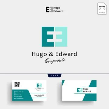 Minimal E initial logo template and business card Stock Illustration