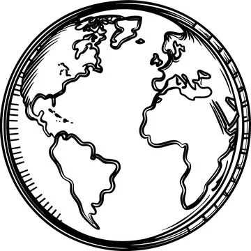 Minimal Earth Globe Outline with Continents Stock Illustration