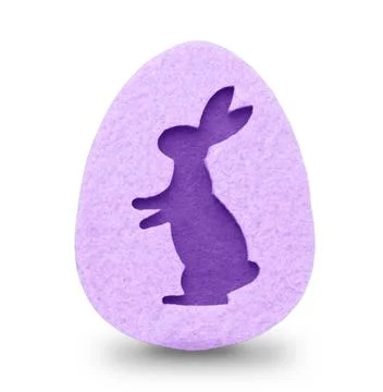 Minimal Easter concept, silhouette of a rabbit on a felt egg isolated on a white Stock Photos
