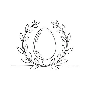 Minimal Easter Egg With Botanical Wreath Line Art Stock Illustration