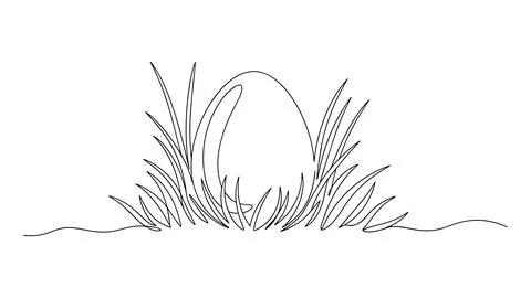 Minimal Easter Egg Hidden in Grass Line Art Stock Illustration