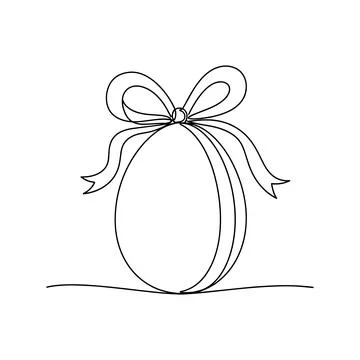 Minimal Easter Egg With Ribbon Bow Line Art Stock Illustration