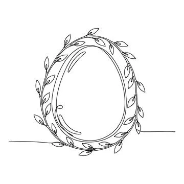 Minimal Easter Egg Wreath Line Art Vector with Botanical Leaves Stock Illustration