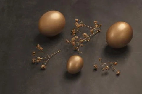 Minimal easter golden eggs concept. Happy easter card Stock Photos