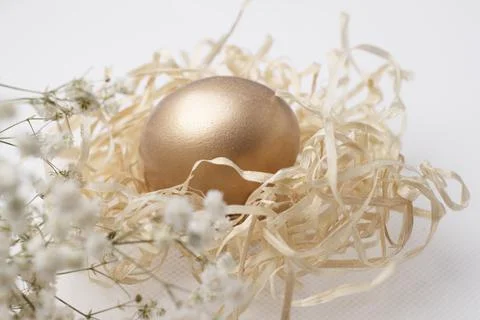 Minimal easter golden eggs concept. Happy easter card Stock Photos