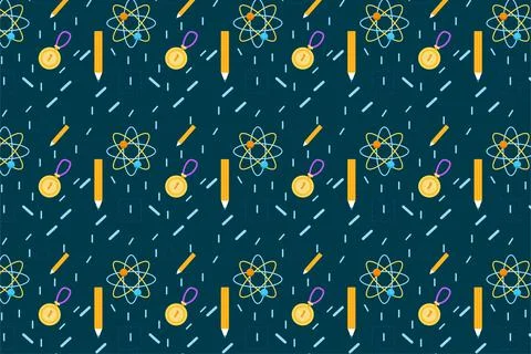 Minimal education pattern decoration with atomic structure, pencil, and medal Stock Illustration