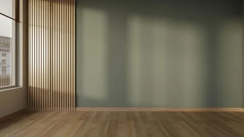 Minimal empty interior with green wall and wooden floor mockup Stock-Illustration