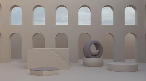 Minimal empty various product platform podium 3D render illustration Stock Illustration