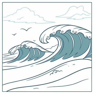 Minimal Flat Beach Waves Vector Illustration Stock Illustration