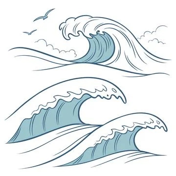 Minimal Flat Beach Waves Vector Illustration Stock Illustration