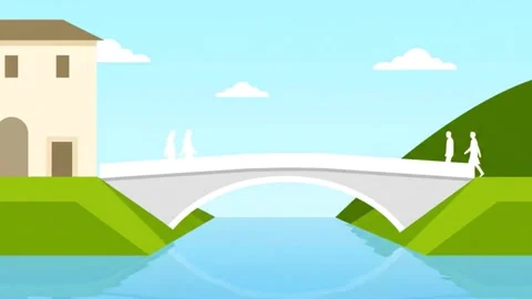 Minimal Flat Design Animation of People Walking on Bridge Stock Footage 318761837