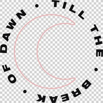Minimal flat design is showing pink crescent moon inside black round text on Stock Illustration