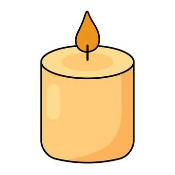Minimal flat illustration of burning candle with yellow flame, cozy decorat.. Stock Illustration