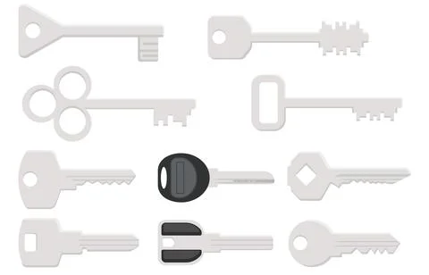 Minimal flat illustration of various house keys with one key emphasized in th Stock Illustration