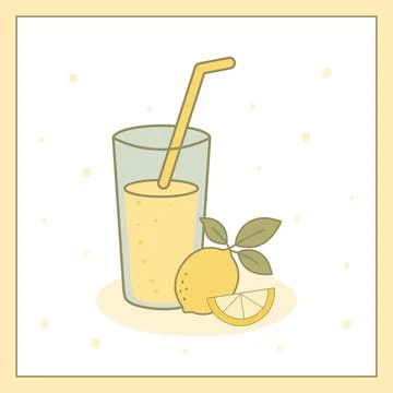 Minimal flat illustration of a whole lemon, half lemon, and glass of fresh .. Stock Illustration