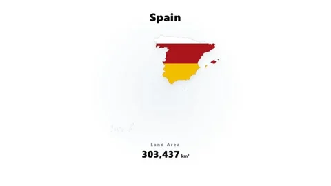 Minimal flat infographic of red and yellow Spain map badge with blue halo, with Stock Footage 345646100