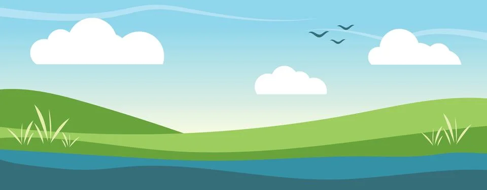 Minimal flat landscape background with rolling green hills Stock Illustration