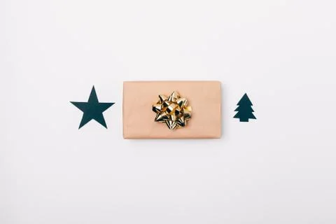 Minimal flat lay composition of Christmas gift Stock Photos