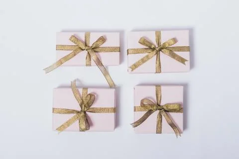 Minimal flat lay composition of packed and prepared presents 库存照片