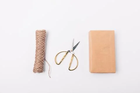 Minimal flat lay composition set for handmade gift packing 库存照片