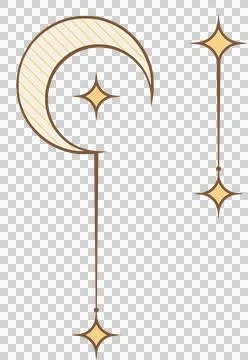 Minimal flat line-art moon is floating with star motifs and hatch patterns, Stock Illustration