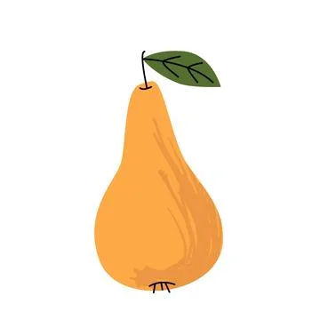 Minimal flat pear illustration with a warm golden color and single green leaf Illustrazione stock