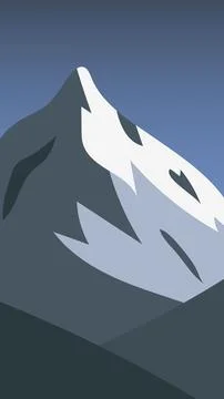 Minimal Flat Snow Mountain Landscape with Blue Sky Vector Background Stock Illustration