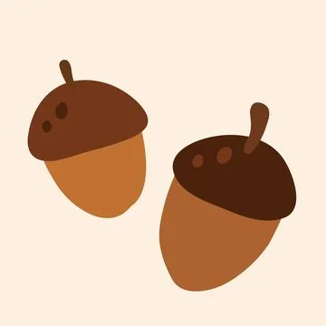 Minimal flat style illustration of two brown acorns with simple shapes and .. Stock Illustration